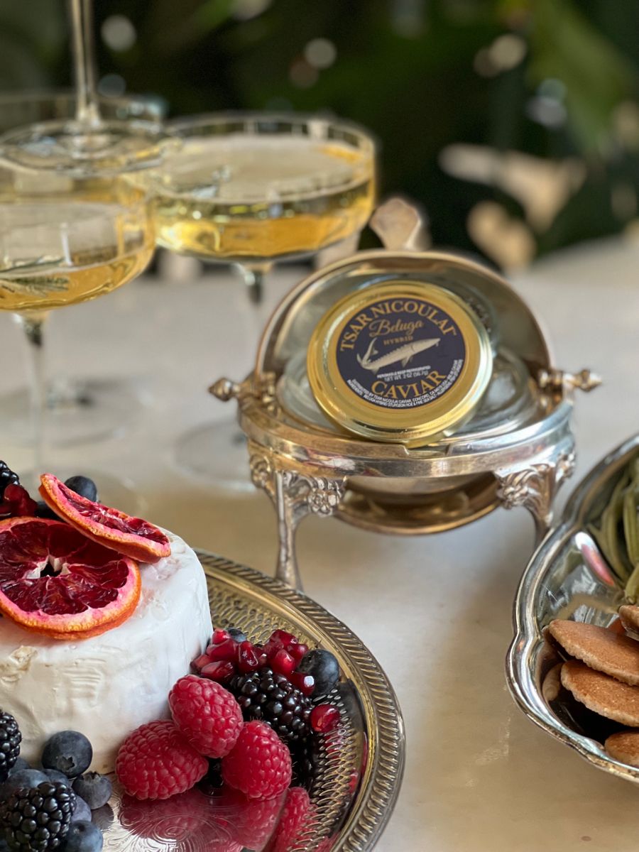 Champagne coupes served with caviar